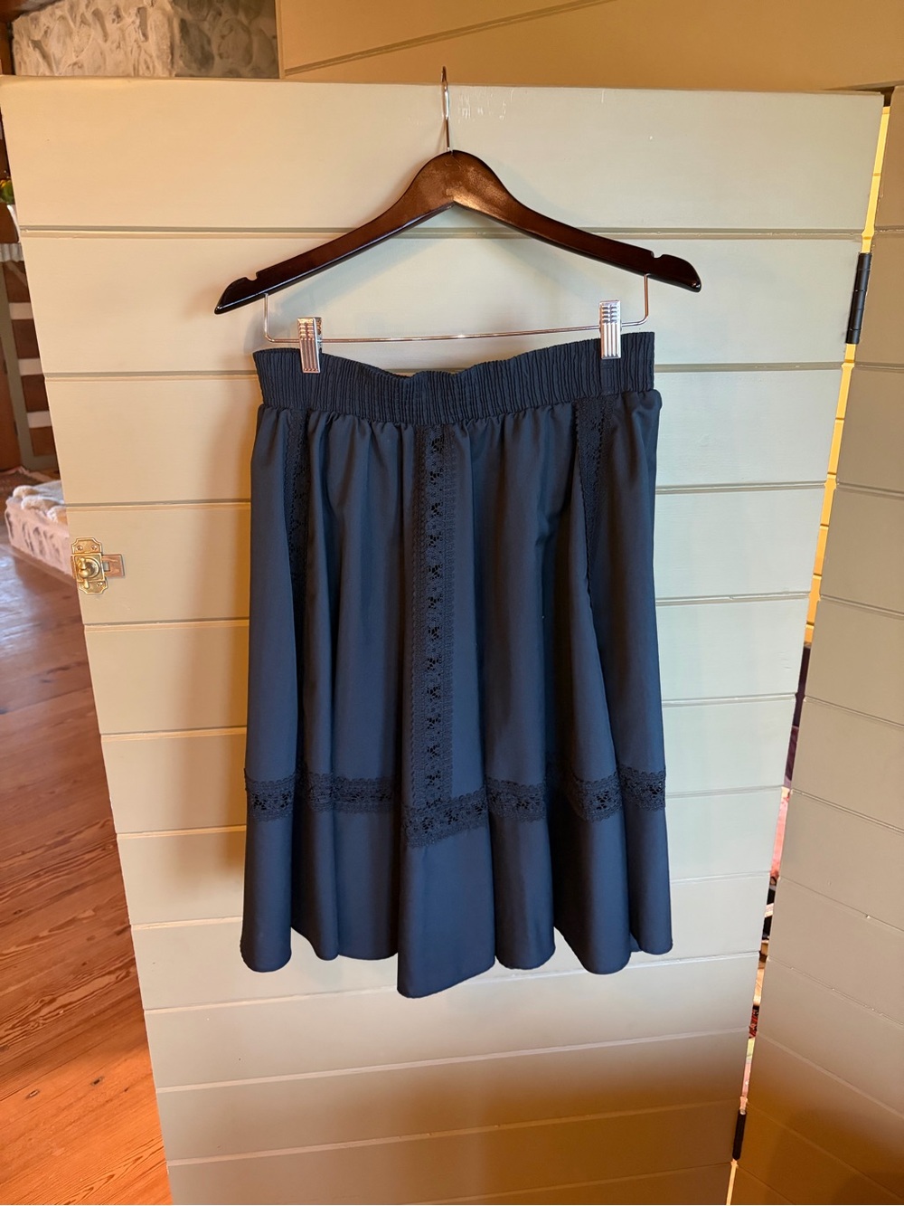 Vintage Black Midi Skirt with Crochet Trim
